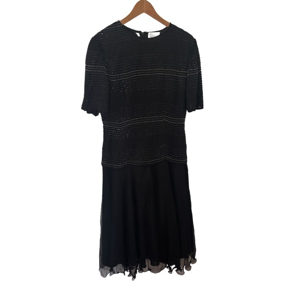 Miss Morgan Dresses & Skirts - Vintage Miss Morgan Black Silk Beaded Sequin Cocktail Dress Short Sleeve Medium
